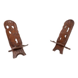 Set of Vintage African Carved Chairs For Sale