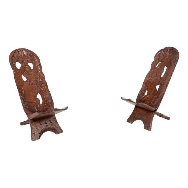 Set of Vintage African Carved Chairs For Sale