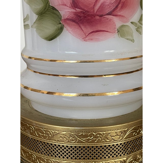 Pair of 1910s Victorian Milk Glass Lamps With Roses For Sale In Miami - Image 6 of 9