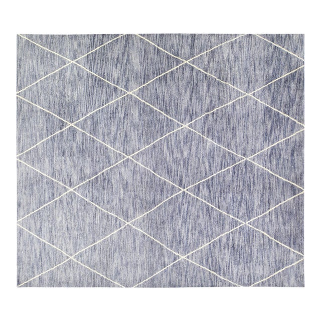 Moroccan Hand Knotted Wool Rug, 8'2"x9'7" For Sale