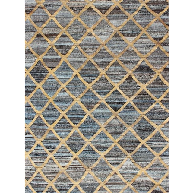 Traditional Keivan Woven Arts Flat-Weave Kilim in Diamond Gold Design With Blue and Charcoal For Sale - Image 3 of 12