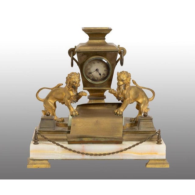 Napoleon III Inkwell with Built-In Clock in Gilded Bronze and Onyx, France, 19th Century For Sale - Image 6 of 6