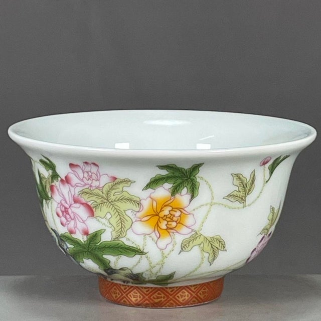 Asian Vintage Qing Famille Rose Porcelain Teacup – Floral & Butterfly Motif, Qianlong Mark For Sale - Image 3 of 9