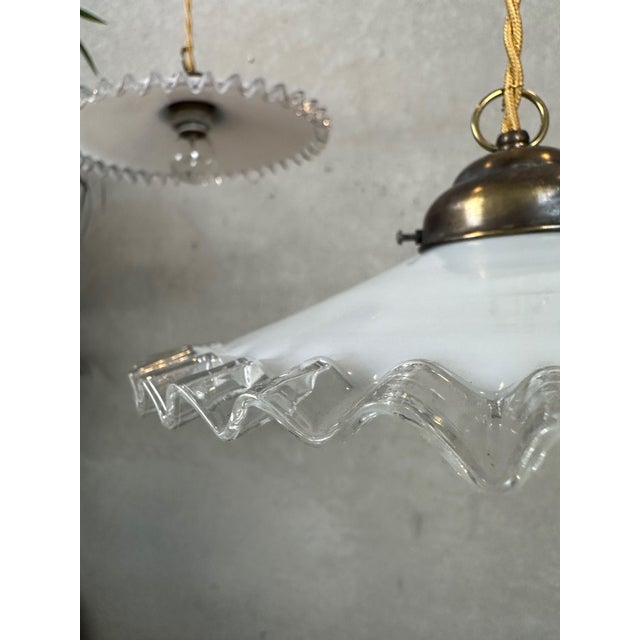 Metal Vintage Opaline Pendant Lights, 1950s, Set of 5 For Sale - Image 7 of 13