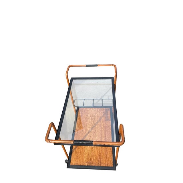 Stitched Leather Trolley by Jacques Adnet, 1950s For Sale - Image 6 of 13