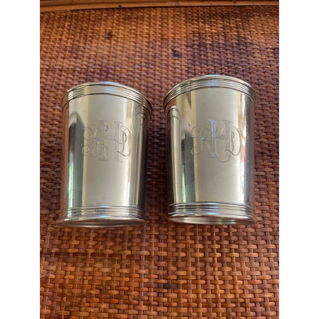 Lunt Silver Pair of Monogrammed Sterling Silver Mint Julip Cups For Sale - Image 4 of 11