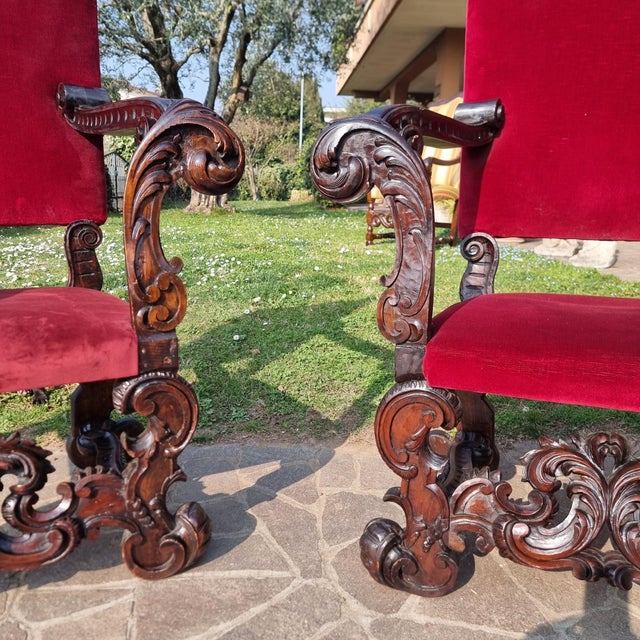 Antique Hand-Carved Walnut Thrones, 1860, Set of 2 For Sale - Image 10 of 14