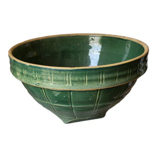 Vintage McCoy Green "Windowpane" Pottery Mixing Bowl 1920's For Sale