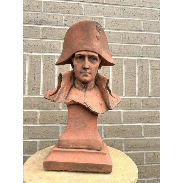 Napoleon Bonaparte Cast Stone Bust with Terracotta Finish Garden Ornament For Sale - Image 12 of 18