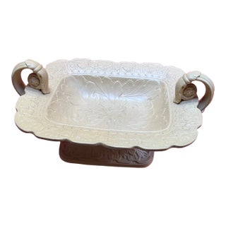 Antique 19th Century English Drabware Footed Tazza Compote With Relief Molded Oak Leaves and Grape Vine Border For Sale
