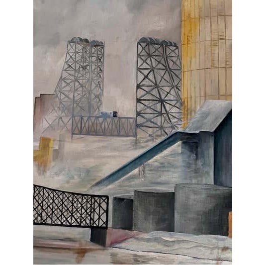 Industrial Landscape Painting, Signed Duff, 1942, Oil on Canvas, USA For Sale - Image 16 of 18