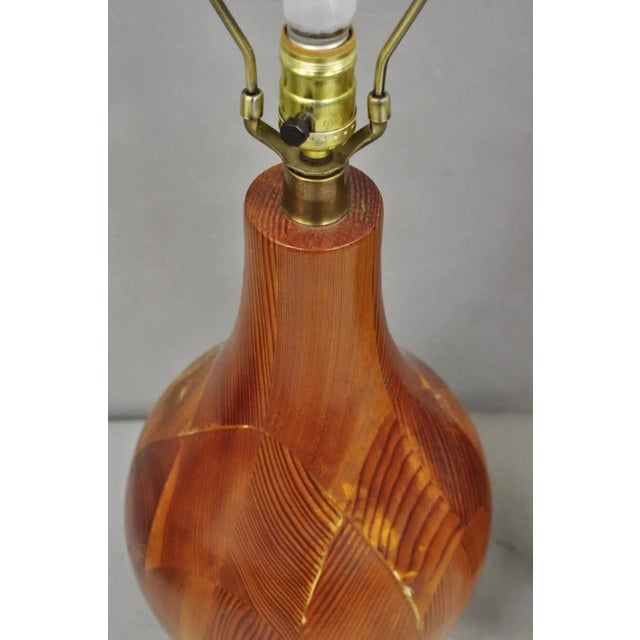 Vintage Mid Century Modern Bulbous Sculpted Swedish Pine Wood Table Lamps, Pair For Sale - Image 9 of 12