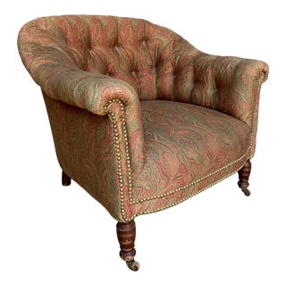 English Style Club Chair in Paisley Fabric For Sale