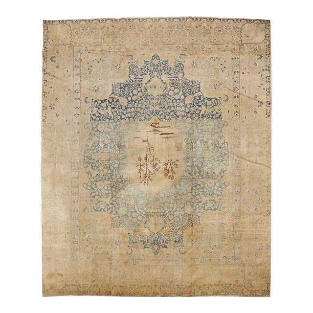 Early 20th Century Zabihi Collection Blue Persian Room Size Pictorial Rug - 8'3" x 9'10" For Sale