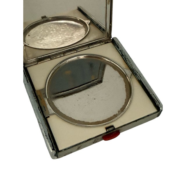 Vintage French Art Deco Coty Paris Powder Compact With Red Enamel Accent For Sale - Image 9 of 9