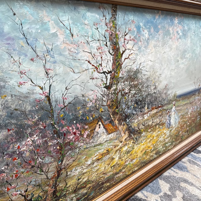 Sky Blue Marie Charlot Impressionist Landscape Palette Knife Oil Painting, Signed For Sale - Image 8 of 12