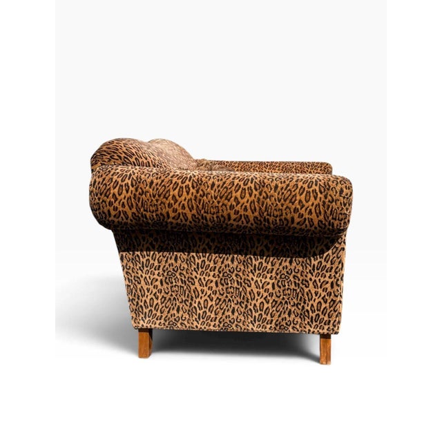 Oversized Leopard Print Club Lounge Chair | Rolled Arms & Camelback Crest | Includes Bolster Pillow For Sale - Image 11 of 16
