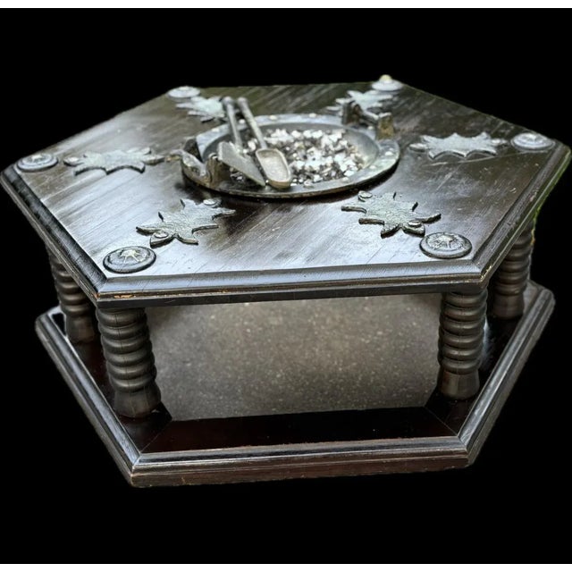 Gothic Moroccan Moorish Hexagonal Brazier Coffee Table With Brass Inlay & Tool Set For Sale - Image 3 of 10