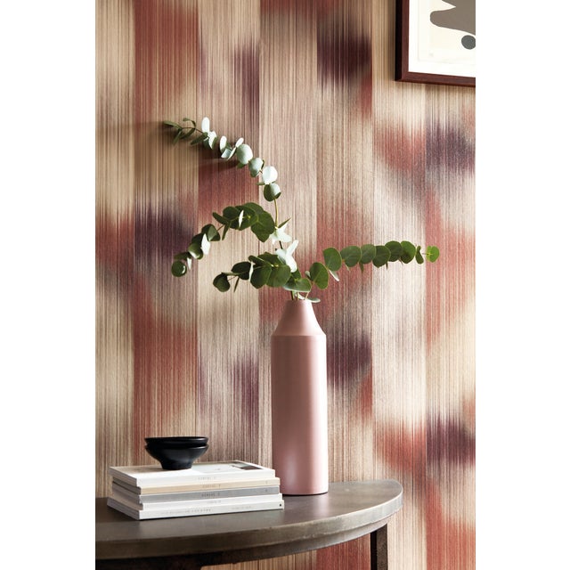 Contemporary Harlequin Oscillation Wallpaper in Adriatic/Sand - a Sample For Sale - Image 3 of 3