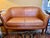 1930s 1930s Mid-Century Cognac Leather Loveseat + Pair of Barrel Chairs For Sale - Image 5 of 8