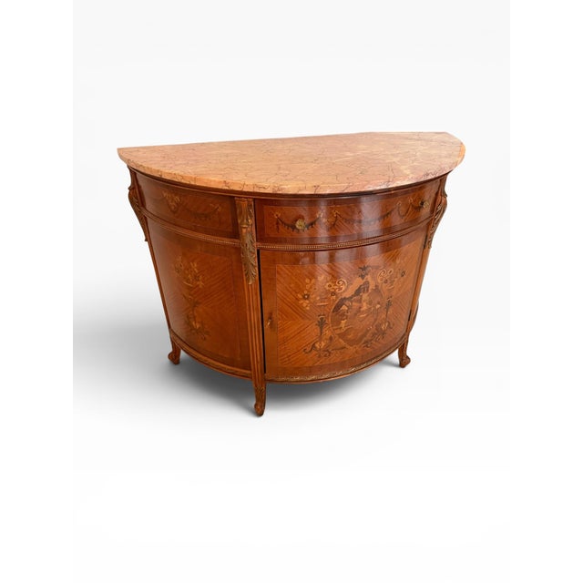 Late 20th Century Italian Neoclassical Inlaid Demilune Marble-Top Cabinet Console For Sale - Image 4 of 10