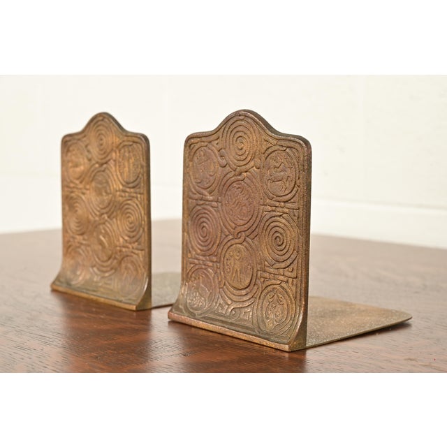 Tiffany Studios New York Zodiac Pattern Bronze Bookends, Circa 1910 For Sale - Image 11 of 11