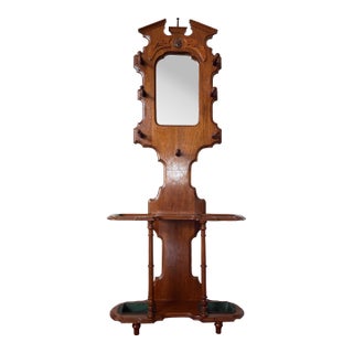 Antique Early 1900s Victorian Style Hall Tree With Mirror For Sale