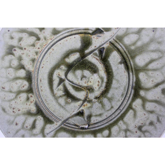 Green Vintage Studio Pottery Wall Plate For Sale - Image 8 of 10