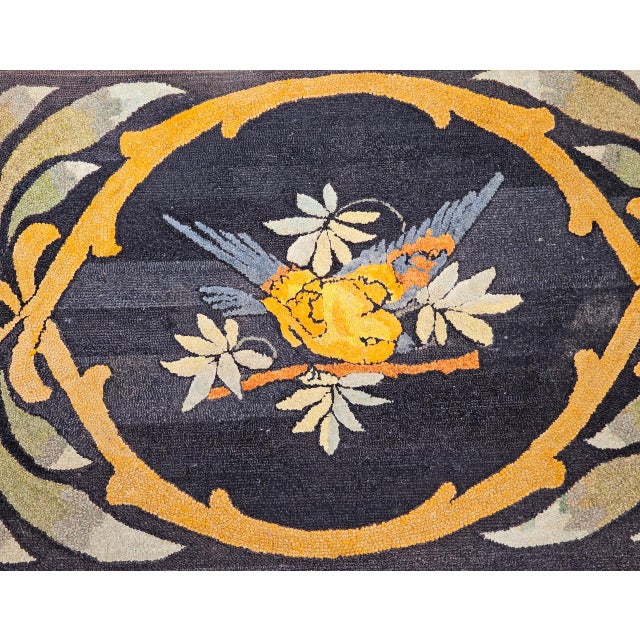 Vintage American Hand Hooked Rug, Bird on a Tree Branch Design, Folk Art Tapestry, 3x5 For Sale - Image 14 of 15