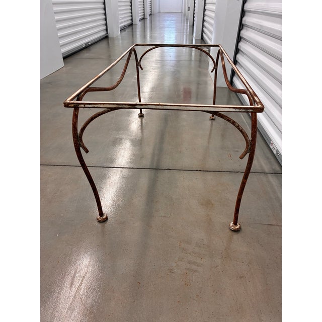 Burnt Umber Mid Century Styled After Salterini Outdoor Metal Coffee Table With Textured Glass Top For Sale - Image 8 of 10
