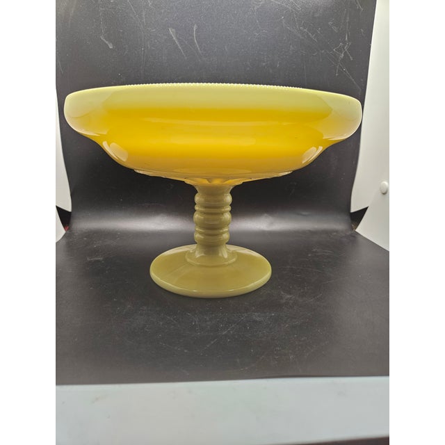 Mid-Century Modern Vintage Canary Yellow Milk Glass Uranium Pedestal Compote For Sale - Image 3 of 5