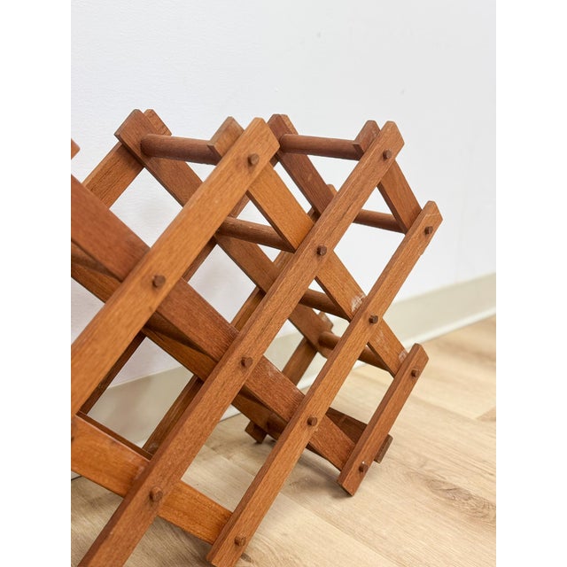 Mid 20th Century Vintage Danish Modern Collapsible Teak Ten Bottle Wine Rack Danish Modern Bar Piece For Sale - Image 5 of 7