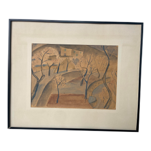 Original Juli Ramis Mixed Media Abstract Landscape, 1950s Spanish Modernist Painting, School of Paris Art, Framed Mallorcan Wall Art