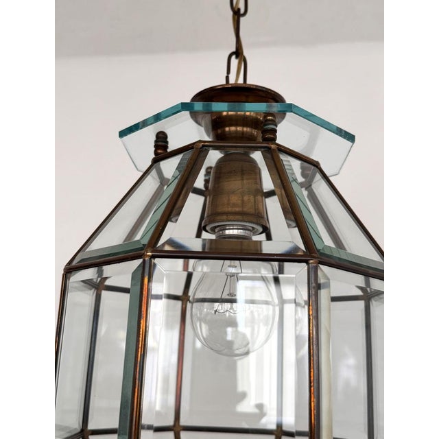 Italian Brass and Cut Glass Pendant Lamp, 1960s For Sale - Image 8 of 13
