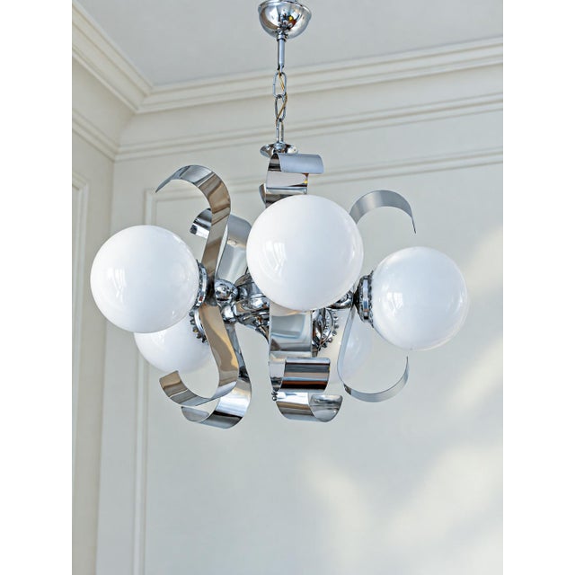 Vintage Space Age Chrome Ribbon Chandelier, 1970s For Sale - Image 11 of 11