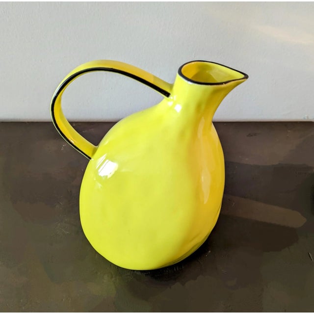 2010s Anthropologie Bright Yellow Pitcher Black Accented For Sale - Image 5 of 5
