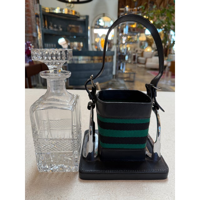 Black Gucci Inspired Leather & Crystal Decanter Set, Italy, 1970s For Sale - Image 8 of 9