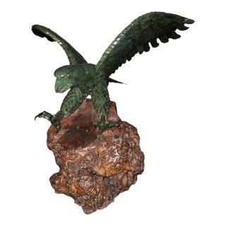 Monumental 20th Century Chinese Spinach Jade Carved Eagle on Naturalistic Base For Sale