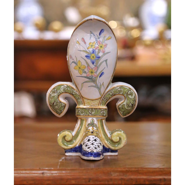 Late 19th Century 19th Century French Porquier-Beau Quimper Fleur-De-Lys Form Faience Vase For Sale - Image 5 of 9