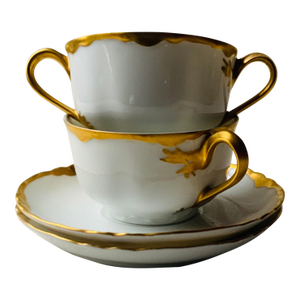 Pair of Antique Bavarian Porcelain Soup Bowls With Underliners - Baroque Gold Details, Paris Find