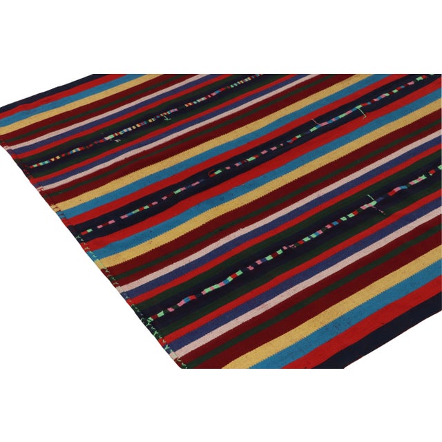 1950s Vintage Chaput Kilim Rug in Polychromatic Stripe Pattern For Sale - Image 4 of 6