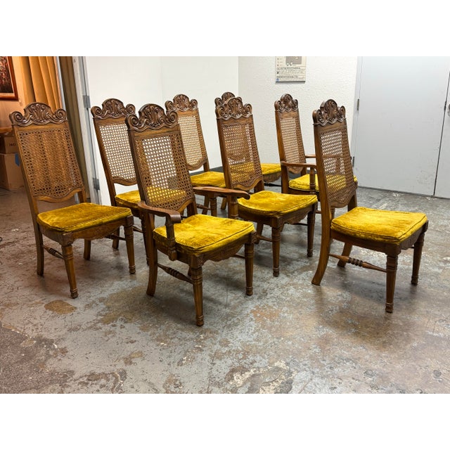 Mediterranean Jessup Furniture Vintage Spanish Mediterranean Cane-Back Dining Chairs, Set of Eight For Sale - Image 3 of 12