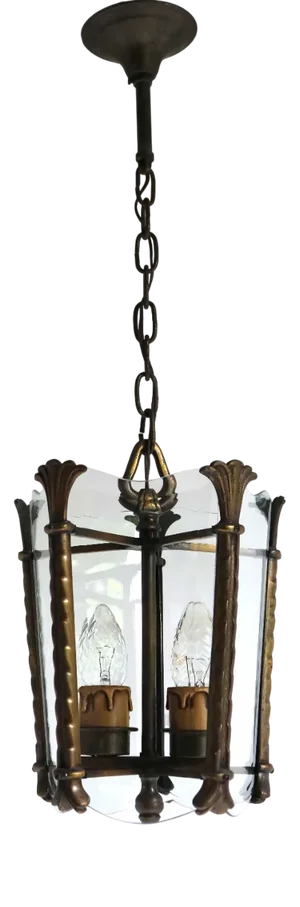 Antique Art Nouveau Bronze Lantern in Beveled Glass, 1890s