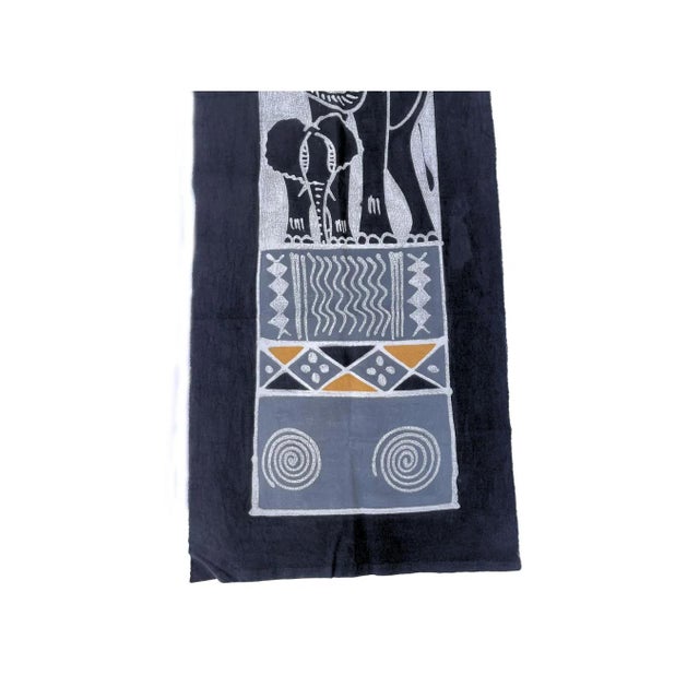 Early 20th Century Elephant Batik Black Table Runner For Sale - Image 4 of 7
