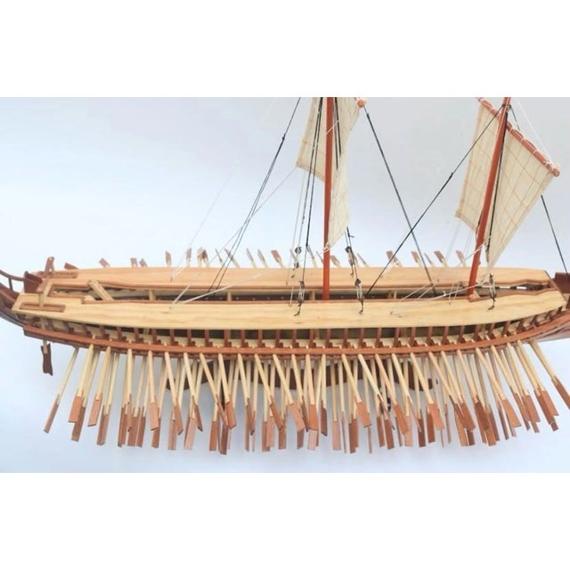 Handcrafted Ancient Greek Trireme Ship Model – Museum-Quality Wooden Galley for Historical Decor For Sale - Image 10 of 14