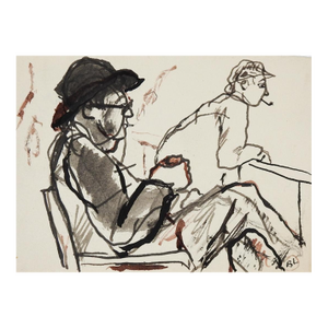 Early 20th Century Plein Air Ink and Watercolor Study of Men Drawing