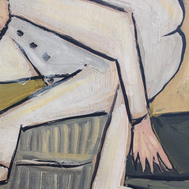 Berlin School Artist after Picasso, Kneeling Nude and Mysterious Figure, 1960s-70s, Oil on Board, Framed For Sale - Image 9 of 18