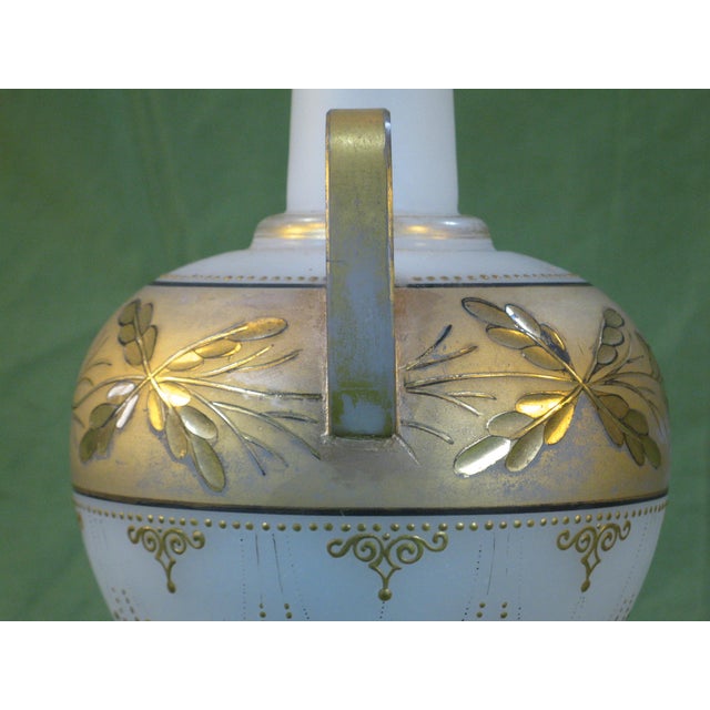 Table Lamp Glass Urn Vase Antique Bohemian Moser Gold Leaves For Sale - Image 9 of 18