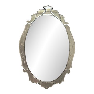 1990s Venetian Glass Bevelled and Etched Wall Mirror, Crafted in the Philippines For Sale