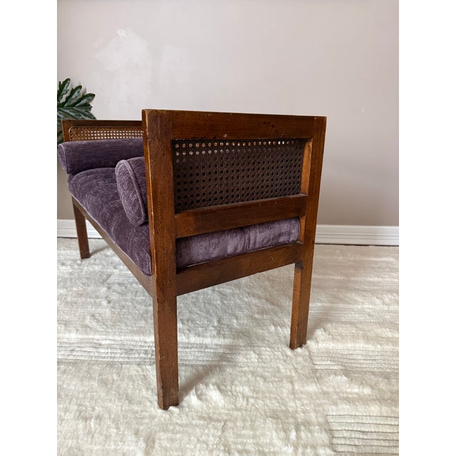 1950s Vintage Mid-Century Modern Tufted Cane Back Bench For Sale - Image 9 of 11